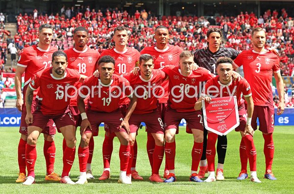 Switzerland players line up v Hungary Group A Cologne EURO 2024