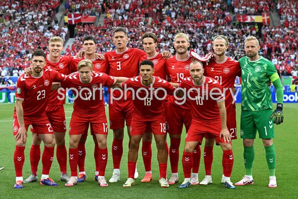Denmark players line up v Slovenia Group D Stuttgart EURO 2024
