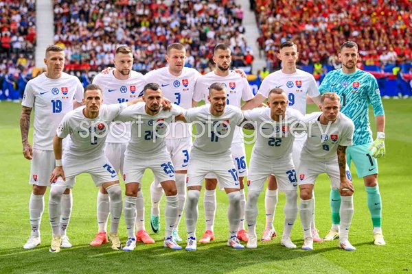 Slovakia team line up v Belgium Group Frankfurt Arena EURO 2024