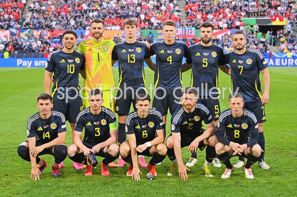 Scotland players line up v Switzerland Group A Cologne EURO 2024