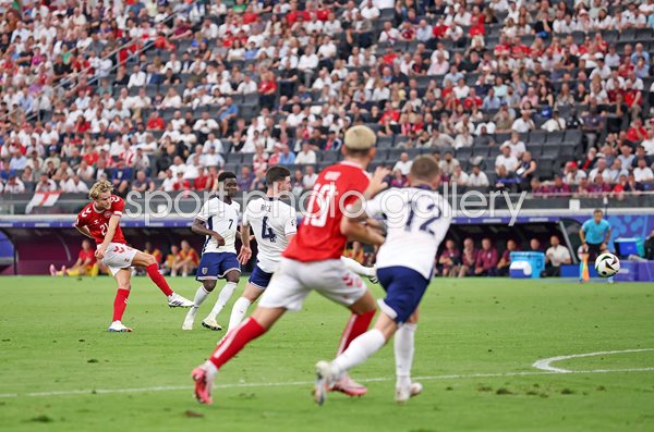 Morten Hjulmand Denmark scores v England Group C Frankfurt EURO 2024