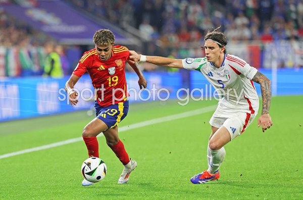 Lamine Yamal Spain v Riccardo Calafiori Italy Group B Germany EURO 2024