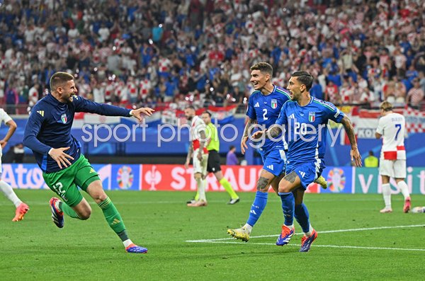 Mattia Zaccagni Italy celebrates last minute goal v Croatia Group B EURO 2024