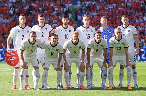 Austria team line up v Netherlands Group D Berlin EURO 2024