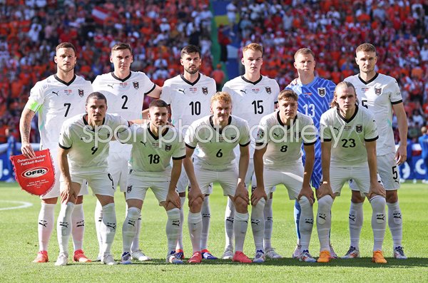 Austria team line up v Netherlands Group D Berlin EURO 2024