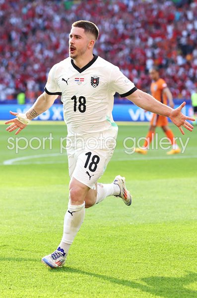 Romano Schmid Austria celebrates scoring v Netherlands Berlin EURO 2024