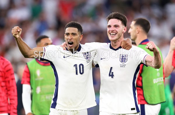 Jude Bellingham and Declan Rice celebrate win v Slovakia Last 16 EURO 2024