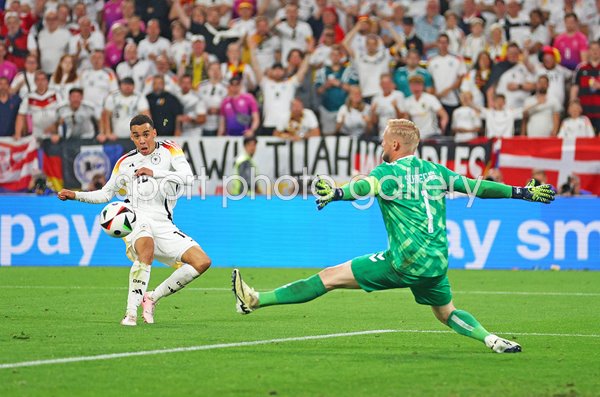 Jamal Musiala Germany scores past Kasper Schmeichel Denmark Last 16 EURO 2024