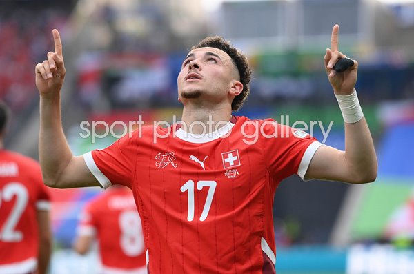 Ruben Vargas Switzerland celebrates goal v Italy Last 16 Berlin EURO 2024