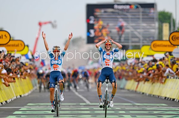 Frank van den Broek & stage 1 winner Romain Bardet France Tour Tour de France 2024  