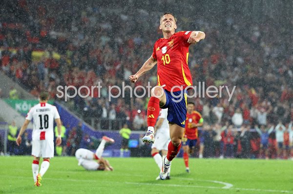Dani Olmo Spain celebrates goal v Georgia Last 16 EURO 2024