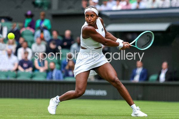Coco Gauff USA backhand Focus Round 1 Wimbledon 2024