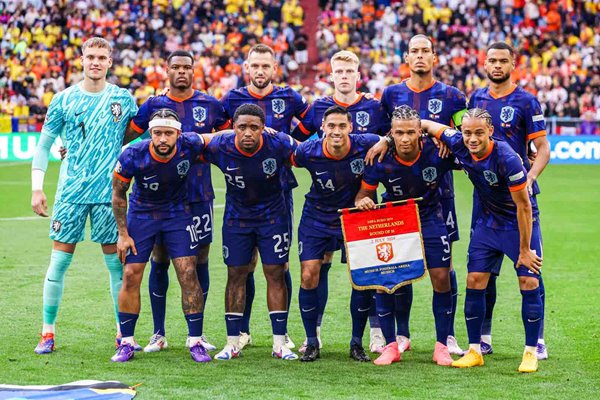 Netherlands players line up v Romania Last 16 Munich EURO 2024