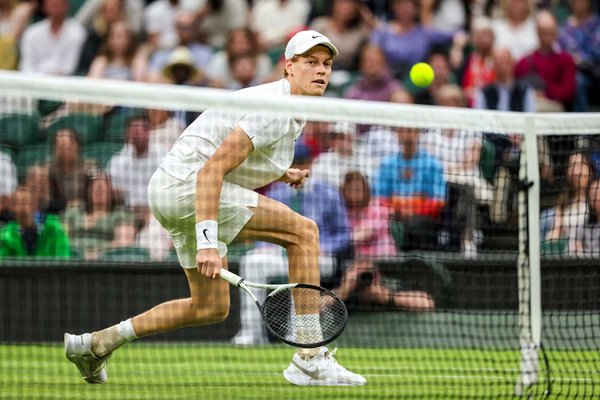 Jannik Sinner Italy backhand touch v Matteo Berrettini Wimbledon 2024
