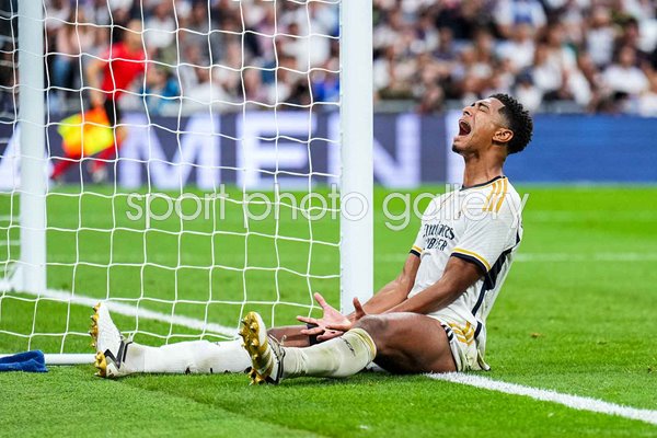 Jude Bellingham Real Madrid reacts to miss v Getafe La Liga 2024
