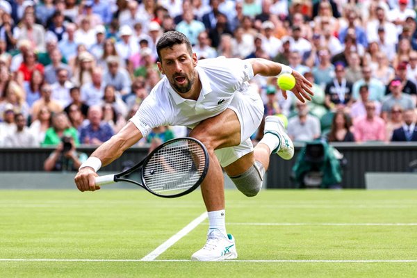 Novak Djokovic Serbia scoop forehand Wimbledon 2024