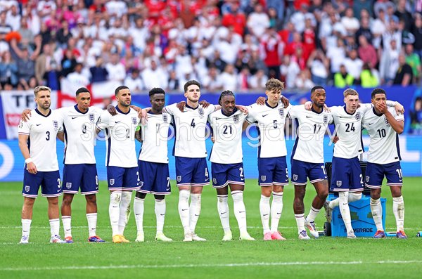 England players penalty shoot-out v Switzerland Quarter-Final Dusseldorf EURO 2024