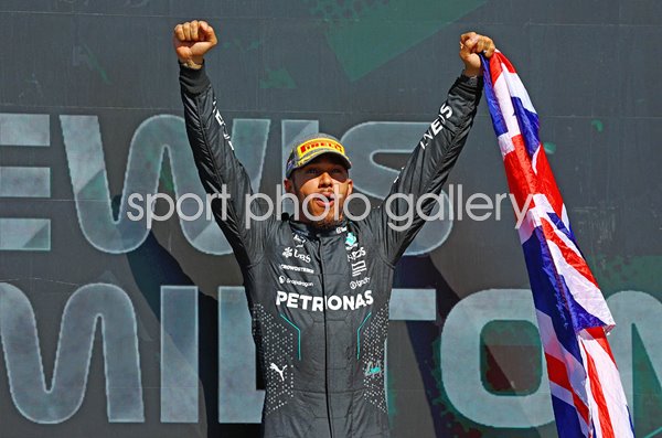 Lewis Hamilton Great Britain celebrates British Grand Prix podium Silverstone 2024