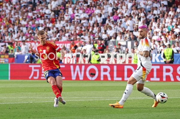 Dani Olmo Spain scores v Germany Quarter-Final Stuttgart EURO 2024