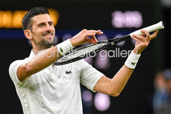 Novak Djokovic Serbia Violin celebration v Holger Rune Denmark Wimbledon 2024