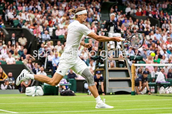 Alexander Zverev Germany forehand v Taylor Fritz USA Wimbledon 2024