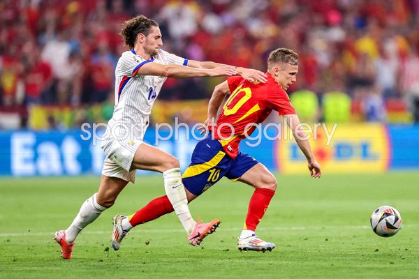 Dani Olmo Spain v Adrien Rabiot France Semi-Final Munich EURO 2024