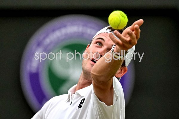Tommy Paul USA serves to Carlos Alcaraz Spain Quarter-Final Wimbledon 2024