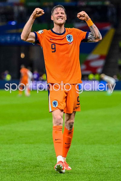 Wout Weghorst Netherlands celebrates victory v Turkey Quarter-Final Berlin Germany EURO 2024