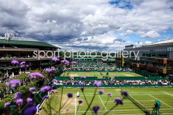 General view of the outside courts Wimbledon Tennis Championships 2024