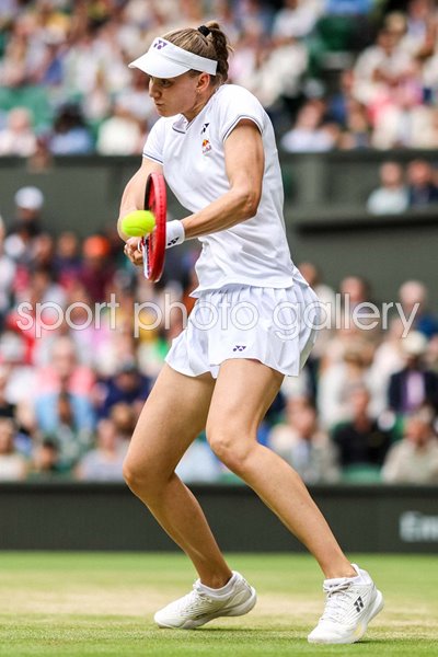 Elena Rybakina Kazakhstan backhand v Elina Svitolina Quarter Final Wimbledon 2024