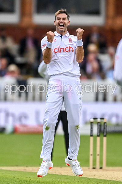 James Anderson England celebrates wicket v West Indies Lord's Test 2024