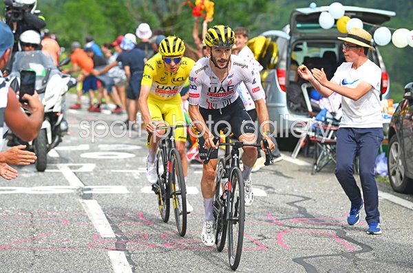 Adam Yates UAE leads Tadej Pogacar Slovenia to Stage 14 win Tour de France 2024  