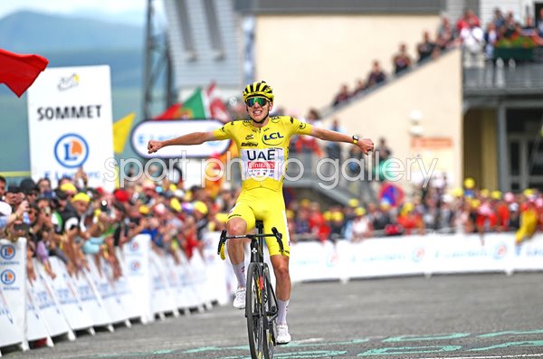 Tadej Pogacar Slovenia celebrates finish line Stage 14 Tour de France 2024