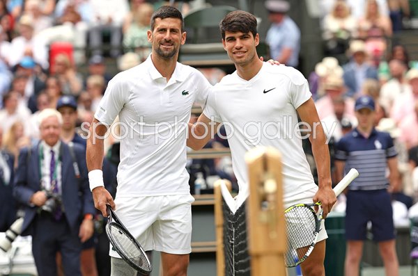 Carlos Alcaraz Spain & Novak Djokovic Wimbledon Finalists 2024