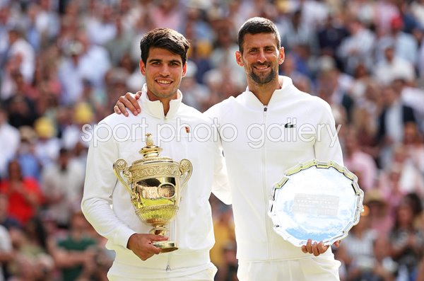 Champion Carlos Alcaraz Spain & runner up Novak Djokovic Wimbledon 2024