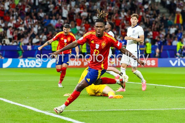 Nico Williams Spain celebrates opening goal v England Final EURO 2024