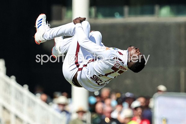 Kevin Sinclair West Indies celebrates wicket v England Test Trent Bridge 2024