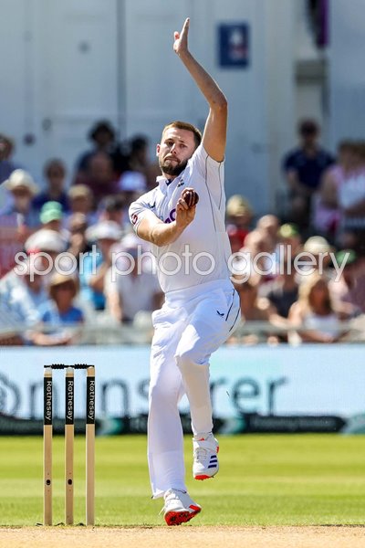 Gus Atkinson England bowls v West Indies Test Match Trent Bridge 2024