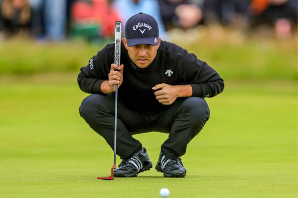 Xander Schauffele USA lines up a putt 16th green Final Round British Open Royal Troon 2024