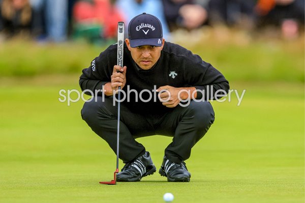 Xander Schauffele USA lines up a putt 16th green Final Round British Open Royal Troon 2024