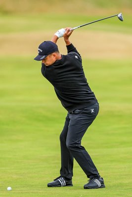 Xander Schauffele USA second shot 16th fairway Final Round British Open Royal Troon 2024