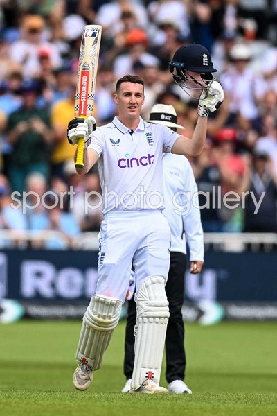 Harry Brook England celebrates century v West Indies Trent Bridge Test 2024