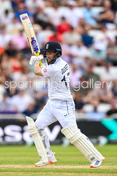 Ben Duckett England drives v West Indies Trent Bridge Test 2024