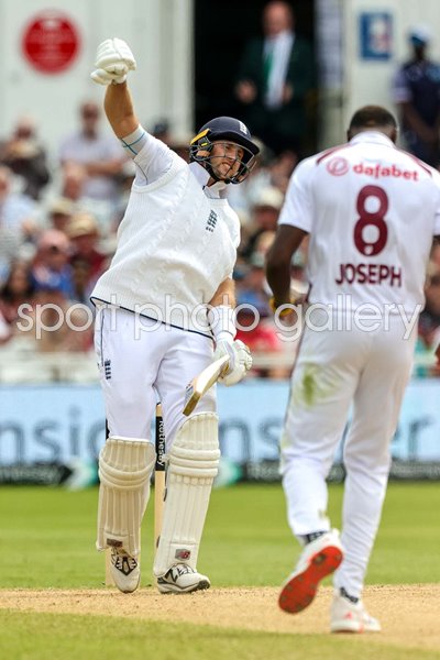 Joe Root England celebratory puch at century v West Indies Trent Bridge Test 2024