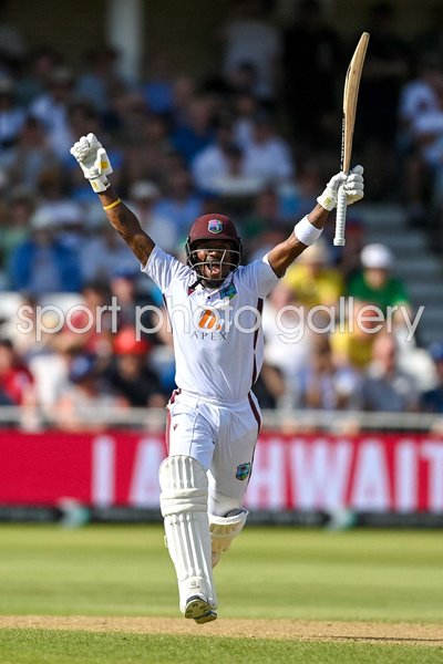 Kavem Hodge West Indies celebrates century v England Trent Bridge Test 2024