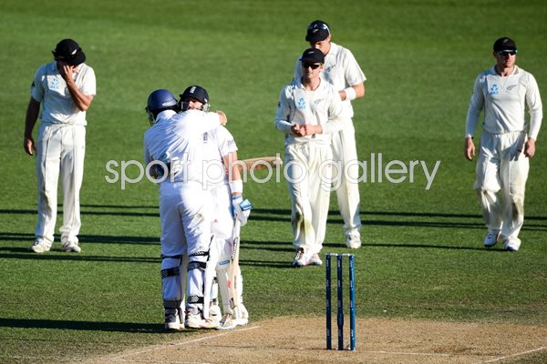 Matt Prior & Monty Panesar England celebrate Draw Auckland 2013