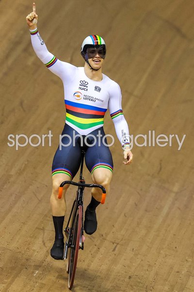 Harrie Lavreysen Netherlands celebrates Men's Sprint final Track Cycling Nations Cup Glasgow 2022