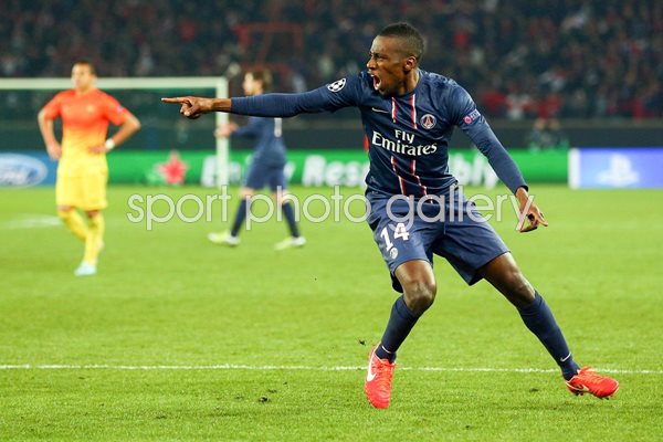 Blaise Matuidi of PSG celebrates his goal v Barcelona