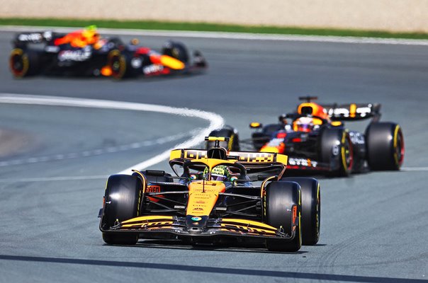 Lando Norris Great Britain leads Max Verstappen Netherlands Grand Prix 2024
