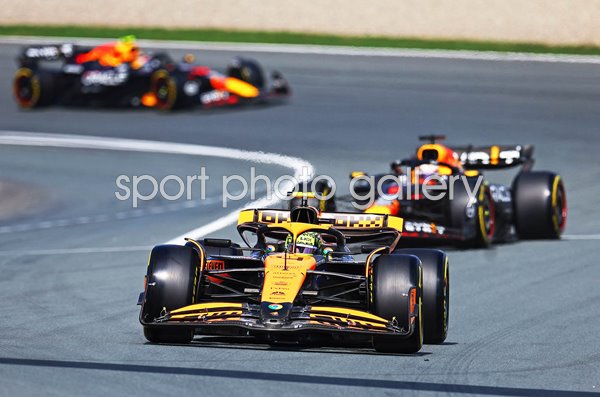 Lando Norris Great Britain leads Max Verstappen Netherlands Grand Prix 2024
